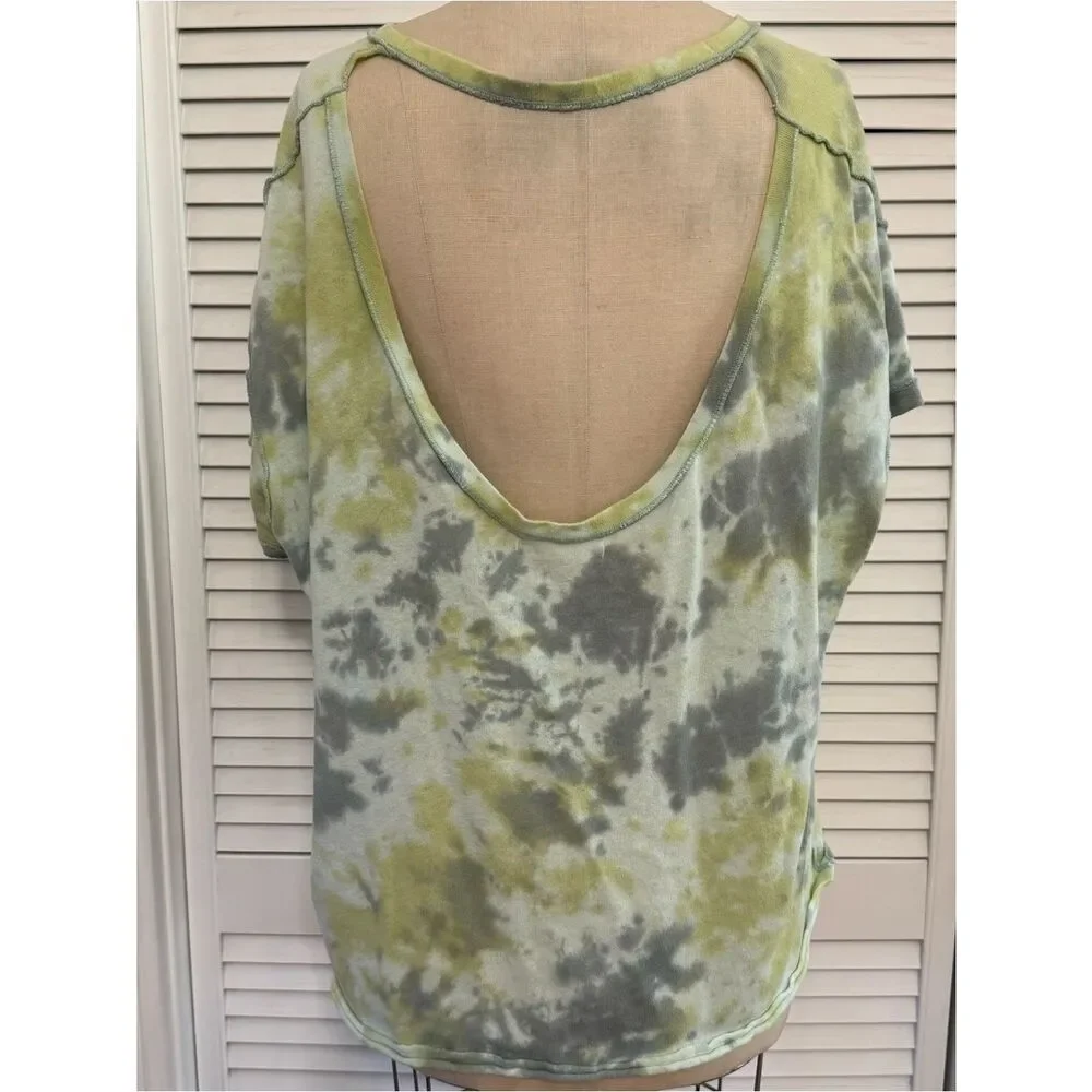 We The Free Light Green and Gray Tie-Dye V-Neck Sweatshirt